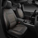 Piping PU Leather Car Seat Cover Full Set,Inside Zipper Design and Reserved Opening Holes,Airbag Compatible,Universal FIT for Car, SUVs,Van,Small Trucks（Full Set, Black & Gold）