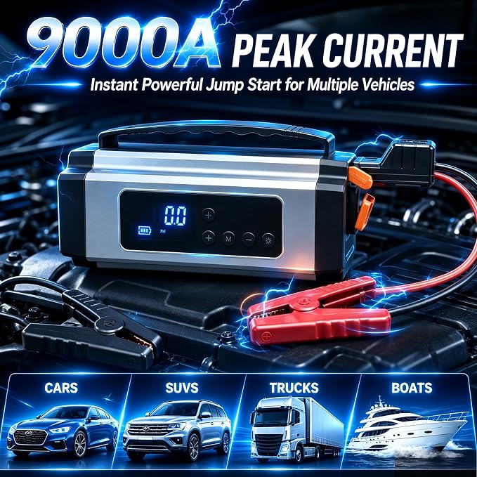 8000A Jump Starter with Air Compressor, 10-in-1 Portable Car Battery Booster and Tire Inflator Fast Charging Power Bank, Air Pump Battery Jumper Camping Road Trips Car Owner Gift
