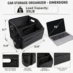 Car Storage Organizer with 2 Cup Holders Reinforced Dividable Leather Car Caddy Basket for Front Seat Floor Back Sturdy Frosted Handle 8 Compartments Adjustable Strap Buckles Slip-Resistant
