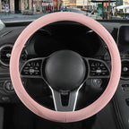 14 inch Pink Suede Steering Wheel Cover, Breathable Non-Slip Sweat-Proof Wear-Resistant No Pilling, Warm in Winter and Cool in Summer