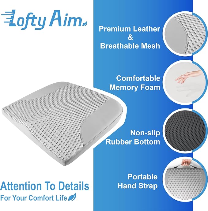 Car Seat Cushion, Car Seat Pillow, Automotive Cushion | Memory Foam Car Seat Cushion for Long Driving, Butt Pillow for Pain Relief, Driver Seat Cushion for Car, Truck, Office, Gray