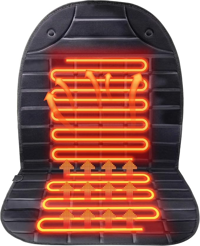 Heated Seat Cover,1 Minute Fast Heating,2 Heat Settings,UL Listed Heated Seat Warmer Cushion Black, Long Straps Design.