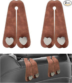 2 PCS Car Seat Headrest Hook, Suede Heart Shape Auto Double Seat Back Purse Storage Hook, Cute Backseat Organizer Universal Bag Holder Most Vehicles, Car Accessories (Brown)