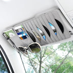 Sun Visor CD Case Holder for Car - Multi-Function Visor Organizer with CD/DVD Storage, Eyeglass Clip, Card Slots & Pen Holder, Durable Leather Car Accessories (Grey)