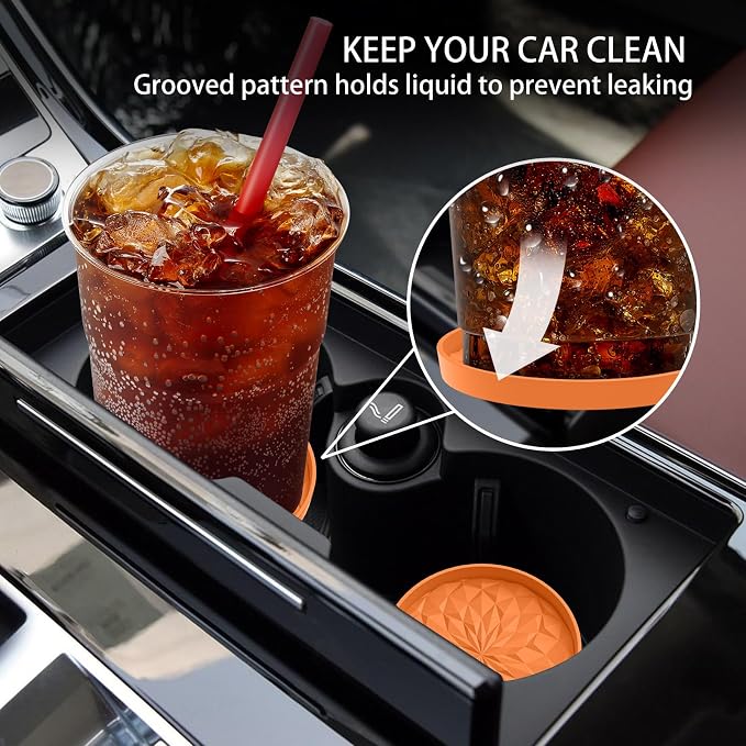 ME.FAN Car Coasters for Cup Holders [4 Pack] - 2.75In Silicone Auto Mug Mats - Universal Non-Slip Recessed Car Interior AccessoriesOrange