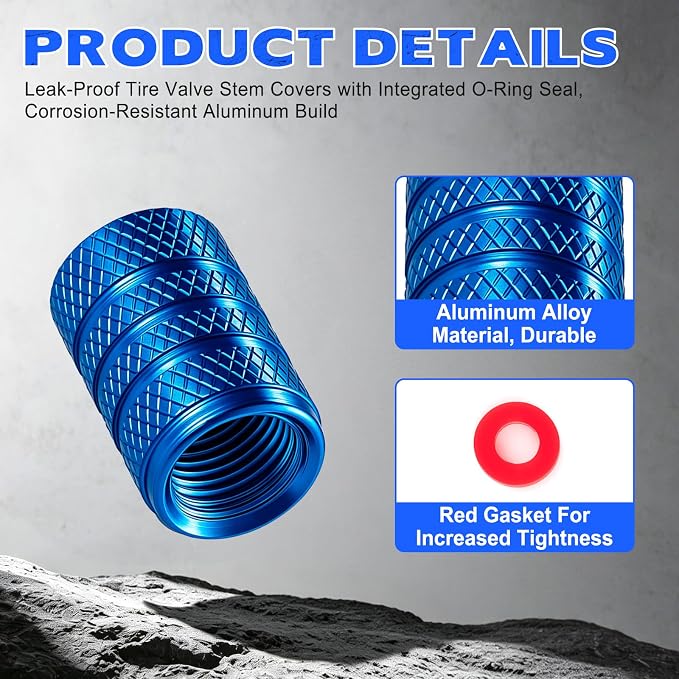 12PCS Tire Valve Stem Caps, Car Exterior Accessories, Aluminum Alloy Valve Cover Universal for Cars, Trucks, Motorcycles and Bicycles (Blue)