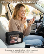 Clear Makeup Bags for Beach, TSA Approved Toiletry Bag with Zipper, Clear Beach Makeup Organizer Fit Carry-on Travel Essentials,Small Cosmetic Bags for Women Men (O-Black)