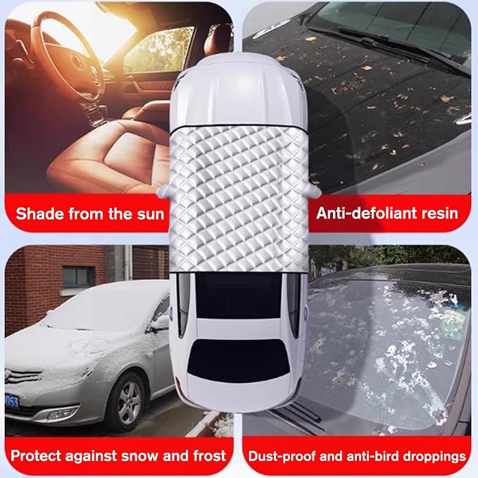 5-Layer Larger Covering Windshield Cover, UV Heat Insulation Sun Shade Cover, All Season Snow Ice Waterproof Hail Windshield Cover for Universal Sedan (Size L)