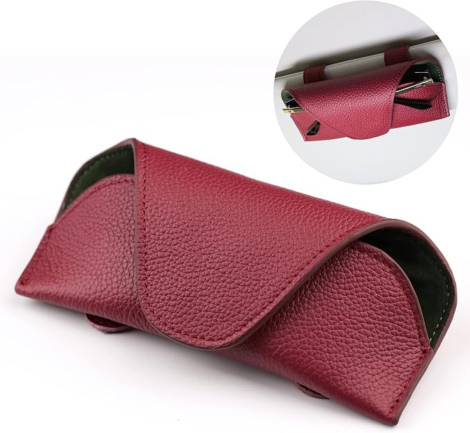 Magnetic Sunglass Holder for Car Visor, Leather Car Glasses Holder | Red Visor Accessories Eyeglasses Holder Glasses Storage Case