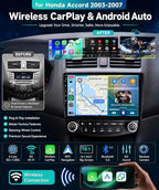 8Core 6G+128G Android 15 Car Stereo for Honda Accord 2003-2007, Car Radio Wireless Carplay Android Auto GPS WiFi 10.1'' Touchscreen DSP Bluetooth 5.0 FM/RDS SWC Backup Camera