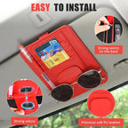 Sunglass Holder for Car Visor, Multi-Pocket Leather Car Sun Visor Organizer with Ticket Pens Card Clip, Sunglasses Holders,Suitable Eyeglasses,Car Accessories Keep Tidy (Red)