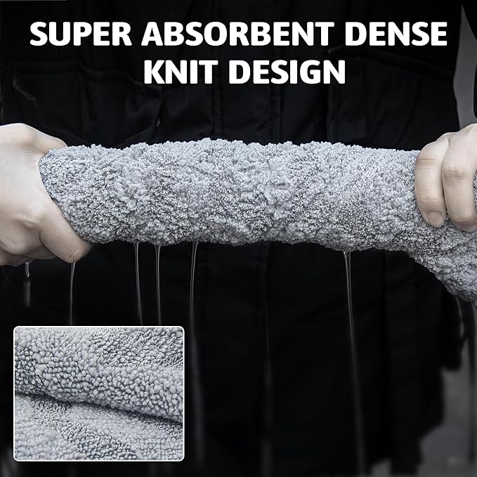 1000GSM Car Drying Towel 18"x24", Edgeless Double Twist Pile, Ultra Absorbent Microfiber Towel, Scratch-Free Lint-Free Streak-Free for Auto Detailing & Car Wash – Wave Silver&Grey