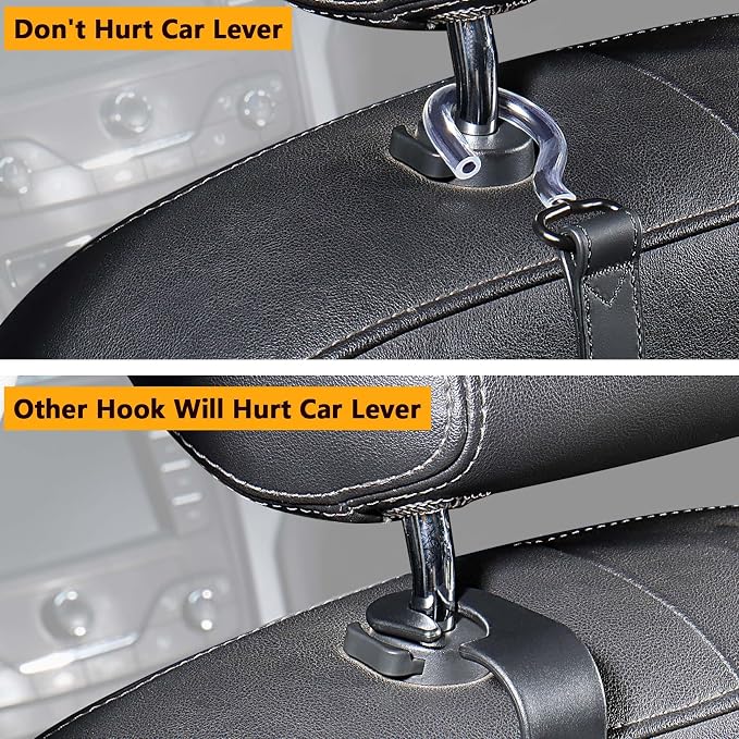 Car Hooks,Car Purse Hook,Car Headrest Hook 2 Pack Leather Headrest Hooks for car Accessories,SUS304 Car Bag Hooks(Black)