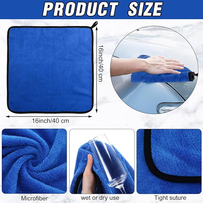 80 Pcs Blue Microfiber Towels: 16"x16" Microfiber Drying Towels Bulk Micro Fiber Car Cleaning Cloth for Cars Drying Washing Polishing Cleaning Household Supplies