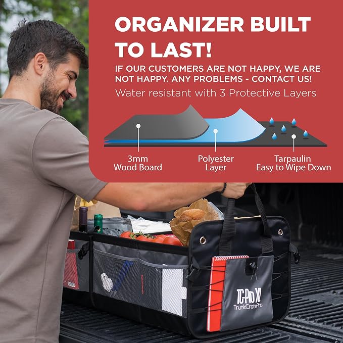 XL Heavy-Duty Trunk Organizer – Reinforced SUV & Truck Cargo Storage with 6 Adjustable Compartments, Non-Slip Base & Securing Straps (Foldable Design, Grey)