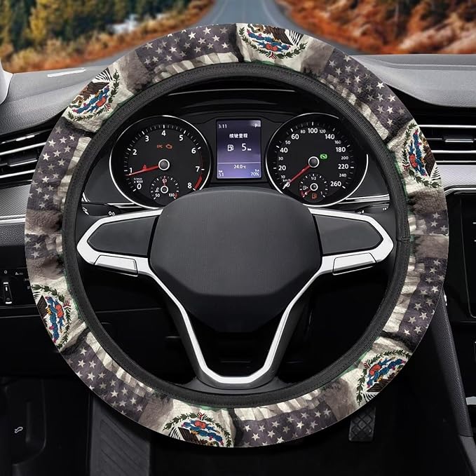 Elastic Automotive Steering Wheel Covers Universal Fit 14 to 15 in | American Mexican Flag Steering Wheel Protector with Cloth for Women, Keep Comfort Grip Sweat Absorption Neoprene