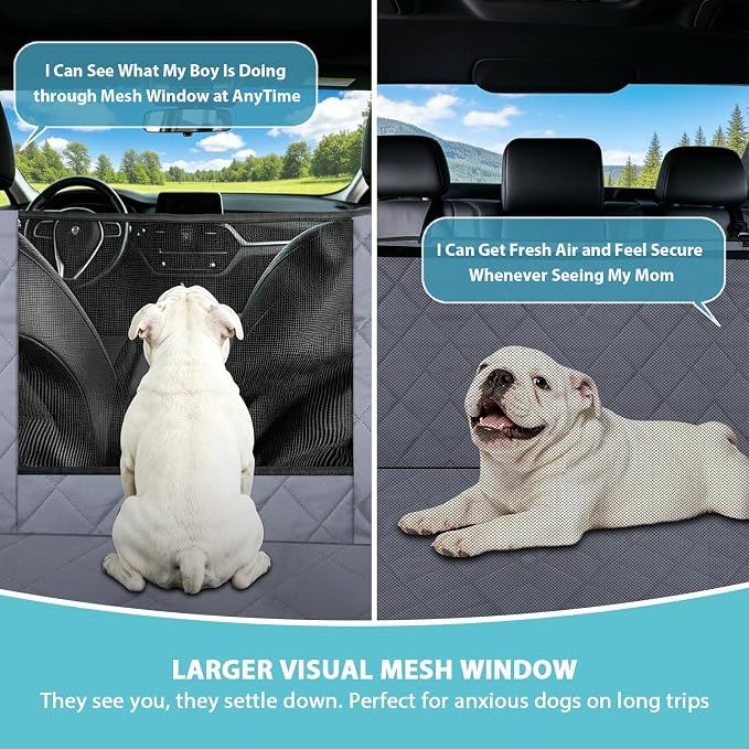 Dog Hammock for Car | Mesh Window & Safety Belt | 100% Waterproof Back Seat Pet Cover for Dogs Safe Travel with Side Door Protectors | Non-Slip, Scratchproof Rear Seat Cover for Cars, SUVs, Trucks