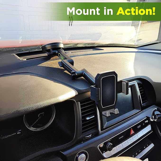 Cell Phone Mount for Truck Phone Holder for Truck Drivers - Heavy Duty Suction Cup, iPhone Holder for Dashboard Window 16.9 inch Long, for iPhone & Samsung, Big Rig Trucker, Gray