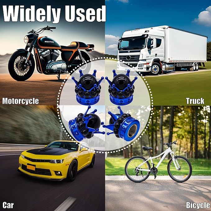 4PCS Crown Bling Tire Stem Valve Caps, Crystal Diamond Tire Air Cap Set Universal Copper Core Stem Covers for Cars, SUV, Trucks, Bikes, Motorcycles, Bicycles (Blue & Black)