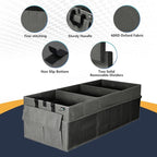 Trunk Organizer for Car, 12 Pockets Sturdy Car Organizer for SUV, Non-Slip Bottom, Folded Trunk Storage Organizer for Sedans, Van, Jeep, Grocery, Large 3 Compartments, Dark Gray 32"×13"×10"
