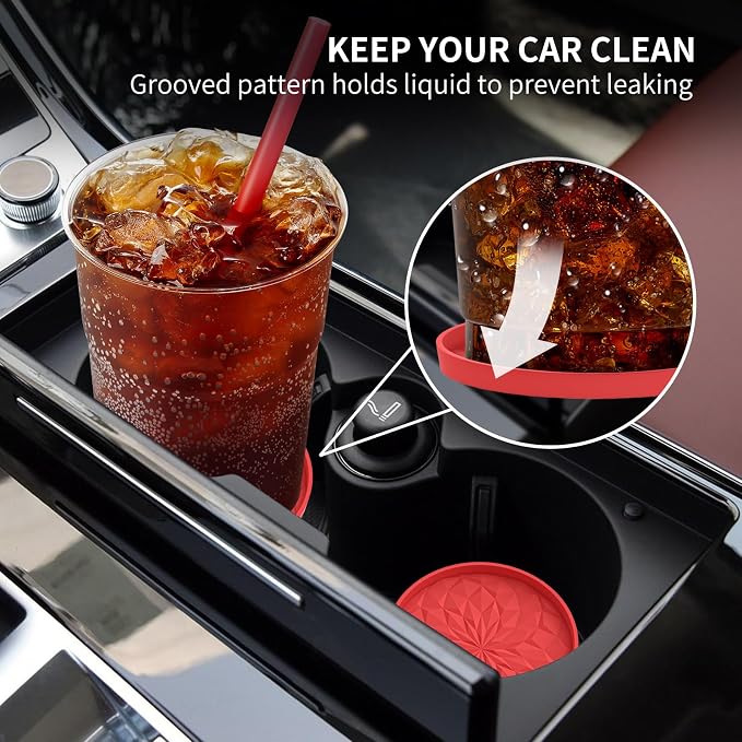 ME.FAN Car Coasters for Cup Holders [4 Pack] - 2.75In Silicone Auto Mug Mats - Universal Non-Slip Recessed Car Interior AccessoriesRed