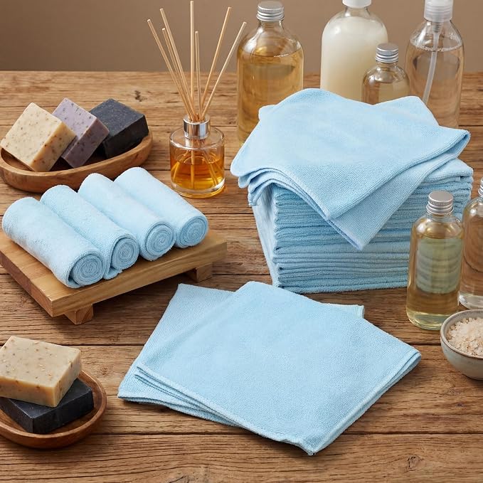 Cleaning Cloths for Cars 16 x 16 Inch Ultra Absorbent Towels Drying Microfiber Reusable Cleaning Supplies House Kitchen Window Microfiber Towel(Light Blue,60 Pcs)