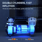 Portable Air Compressor Tire Inflator 12V Heavy Duty 120PSI Metal Pump Double Cylinder Digital Pressure Fast Inflate Auto Shutoff for Car SUV Motorcycle