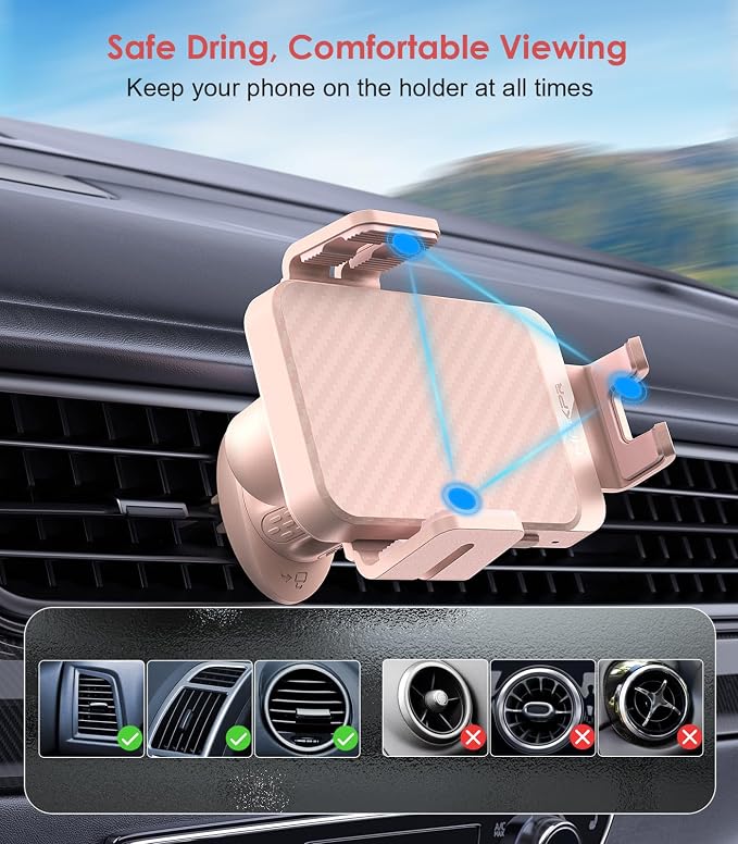 Wireless Car Charger, 15W Fast Charging Auto-Clamping Car Charger Phone Mount Air Vent Cell Phone Holder Compatible iPhone 16/15/14/13/13 Pro/12 pro/12/11, for Samsung Galaxy S23/S22/S21, Pink