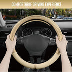 Steering Wheel Cover, Gold Patterned Leather Patchwork Design, Universal Fit 14.5"–15.5", Anti-Slip, Odor-Free, Soft PU Grain Leather, Durable Grip Car Accessory for Girls & Women