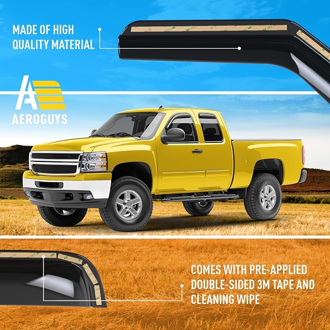 Extra Durable Window Deflectors In-Channel Visors Rain Guards Fit for Chevrolet (Chevy) Silverado 1500 2007-2013 Extended Cab, Sun Visors, Wind Vent for Shades, Exterior Car Accessories - 4pcs. AG0013