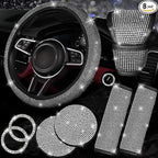 8 pcs Bling Car Accessories Set for Women, Steering Wheel Cover, Sparkly Seat Belt Covers, Bling Gear Shift Cover, Universal Fit Most Cars (Silver Diamond)