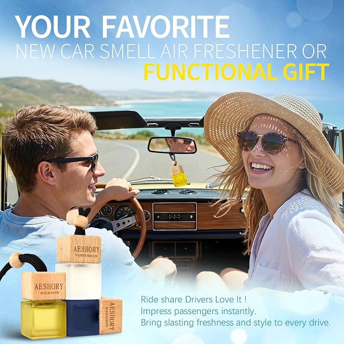 Aeshory Hanging Car Air Freshener, 3-Pack Bluemarine Collection, Long Lasting Car Scent, Unisex, Premium Aromatherapy Essential Oil Diffuser, Gift Set