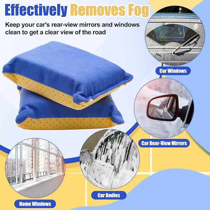 2PCS Window Defogger Sponge, Absorbent Window Glass Defogger Car Windshield Cleaner for Auto Cleaning(Blue+Yellow)