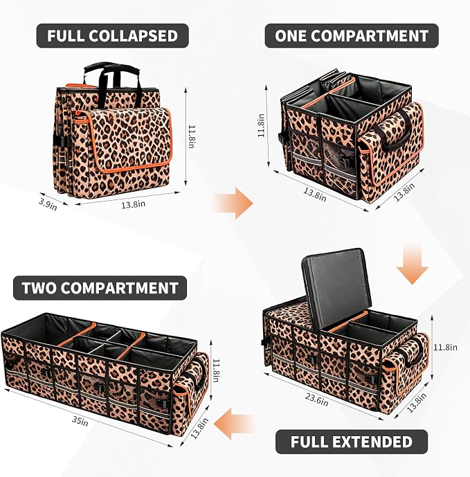 Car Trunk Organizer and Storage with Lid & Removable Cooler Bag, Car Accessories 6 Removable Dividers for Custom Space, Collapsible Trunk Organizers Interior for SUV & Sedan, Large