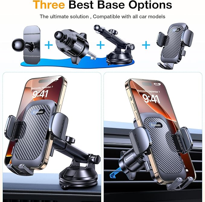 Phone Holders for Your Car Phone Holder Mount【Super Suction】 Cell Phone Holder for Car Accessories for Women Men【360° Adjustable】 Suction Phone Mount for Car, Window, Bathroom