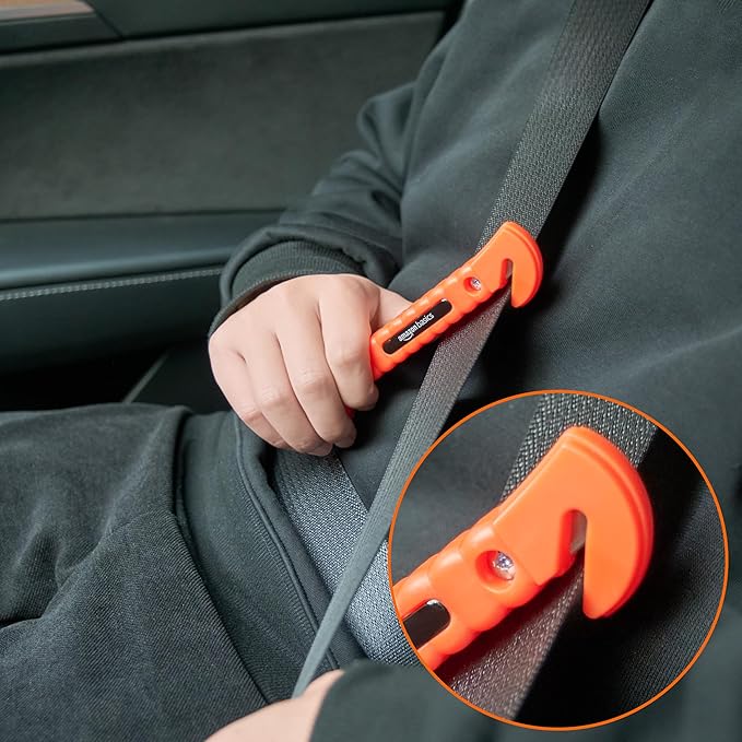 Emergency Escape Tool, Window Breaker and Seatbelt Cutter, Car Safety Hammer with Protective Bracket, Bright Orange, 4 Pack, SW-835