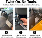 2 Pcs Hard Hat Holder for Truck Seat - 3-Second Install Headrest Hook Hanger for Hardhat and Safety Vest Storage, Hard Hat Buddy Rack Accessories for Construction, Utility & Linemen Black