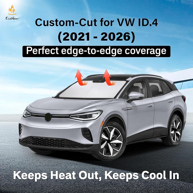 Windshield Sun Shade Compatible for Volkswagen VW ID.4 2021–2026 | Custom Fit EV Front Window Sunshade | Foldable Heat & UV Reflective Sun Visor