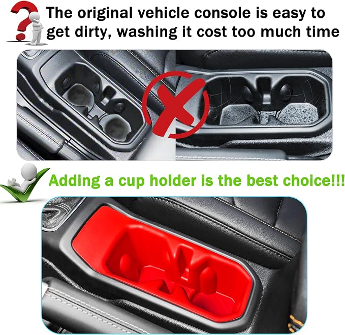 Cup holder for 2018-2025 2026 Jeep Wrangler JL JLU 4XE/Gladiator JT Accessories Cup Holder Insert Coaster TPE Non-Slip Center Console Drink Holder Organizer Cupholder Liner Pad Interior Decoration Red