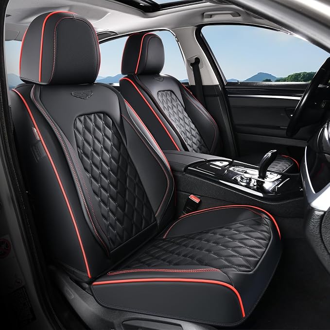 Coverado Rear Seat Covers, Sporty Non-Slip Waterproof Faux Leather Rear Protectors for Trucks SUVs, Mens Automotive Interior, Racing Style – Redline