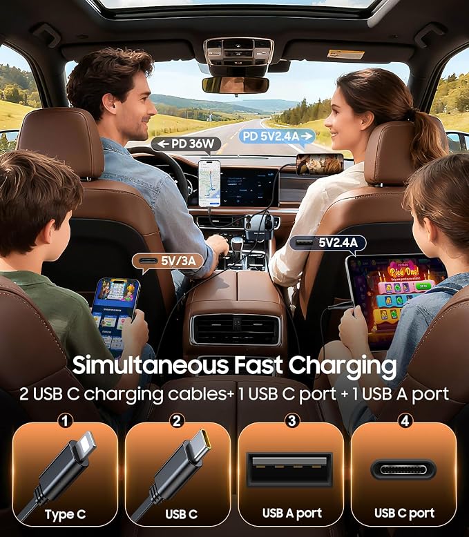 69W Retractable Car Charger, 4 in 1 Fast Charger USB C Car Truck Accessories for Men Women, Car Accessories for Valentines Day Gifts for Him Her, Travel Essentials for iPhone 17 Pro Max-Grey