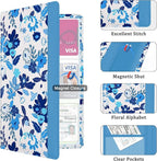 Car Registration and Insurance Holder, with Magnetic Closure for License, Cards and Documents, All Vehicle Needs and Car Accessories (Flower-Blue)