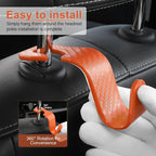 Car Purse Hook, 4 Pack Universal Auto Seat Headrest Hook Hangers Organizer for Coats, Umbrellas, Groceries - Carbon Fiber Orange
