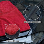 1000GSM Car Drying Towel 18"x24", Edgeless Double Twist Pile, Ultra Absorbent Microfiber Towel, Scratch-Free Lint-Free Streak-Free for Auto Detailing & Car Wash – Red&Grey