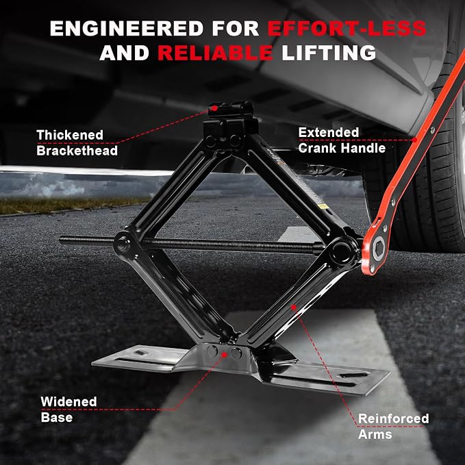 Car Jack 2Ton/4409 lbs Universal Scissor Jack with Rubber Pad, Portable Tire Changing Kit with Lug Wrench, Emergency Kit for Sedan SUV MPV