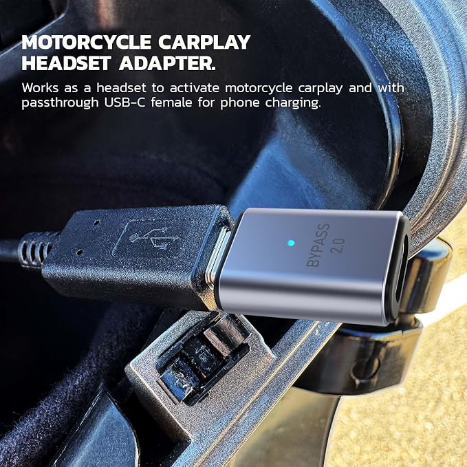 Bypass 2.0 Motorcycle CarPlay Bluetooth Headset Adapter with Passthrough USB-C Charging Port (Grey)