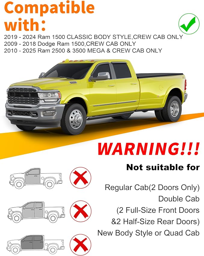 Extra-Thick Window Rain Guard for Dodge Ram 1500 2009-2024 Ram 2500&3500 2010-2025 Rain Guards Tape-on Side Truck Window Visors Vent Visor Window Deflectors Vent Shades Car Accessories