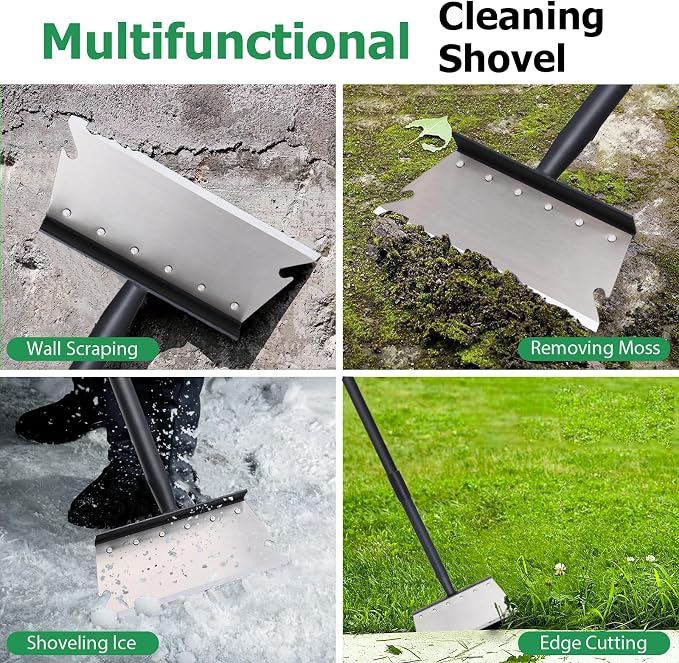 Garden Shovel, Ice Scraper, Multifunctional Cleaning Shovel with 59" Adjustable Handle Heavy Duty Garden Tool for Lawn Edging, Scraping, Weed and Ice Removal