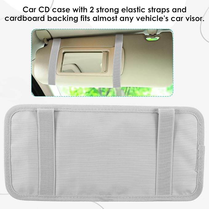 Trinkrittey Gray Car CD Case Holder Vehicle Sun Visor Organizer Vehicle Visor Storage Orangizer Large Capacity CD Visor Case with 12 DVD Storage Sleeves 1 Mesh Pocket 1 Pen Holder and Elastic Strap