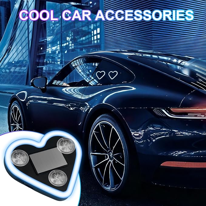 Heart-Shaped LED Neon Light | Solar and USB Rechargeable | 2 Pack Blue Car Interior Lights with Suction Cups | 40 High-Brightness LEDs Car Ambient Light, 5 Modes